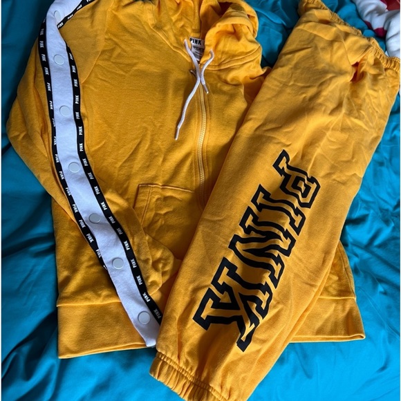 VS PINK FLEECE BAGGY CAMPUS PANT FULL ZIP SNAP SLEEVE HOODIE M LG - Picture 3 of 15